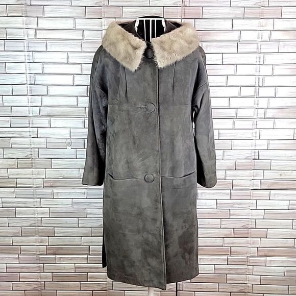 Vintage 70s suede Jacket with mink collar Size S - Picture 1 of 13